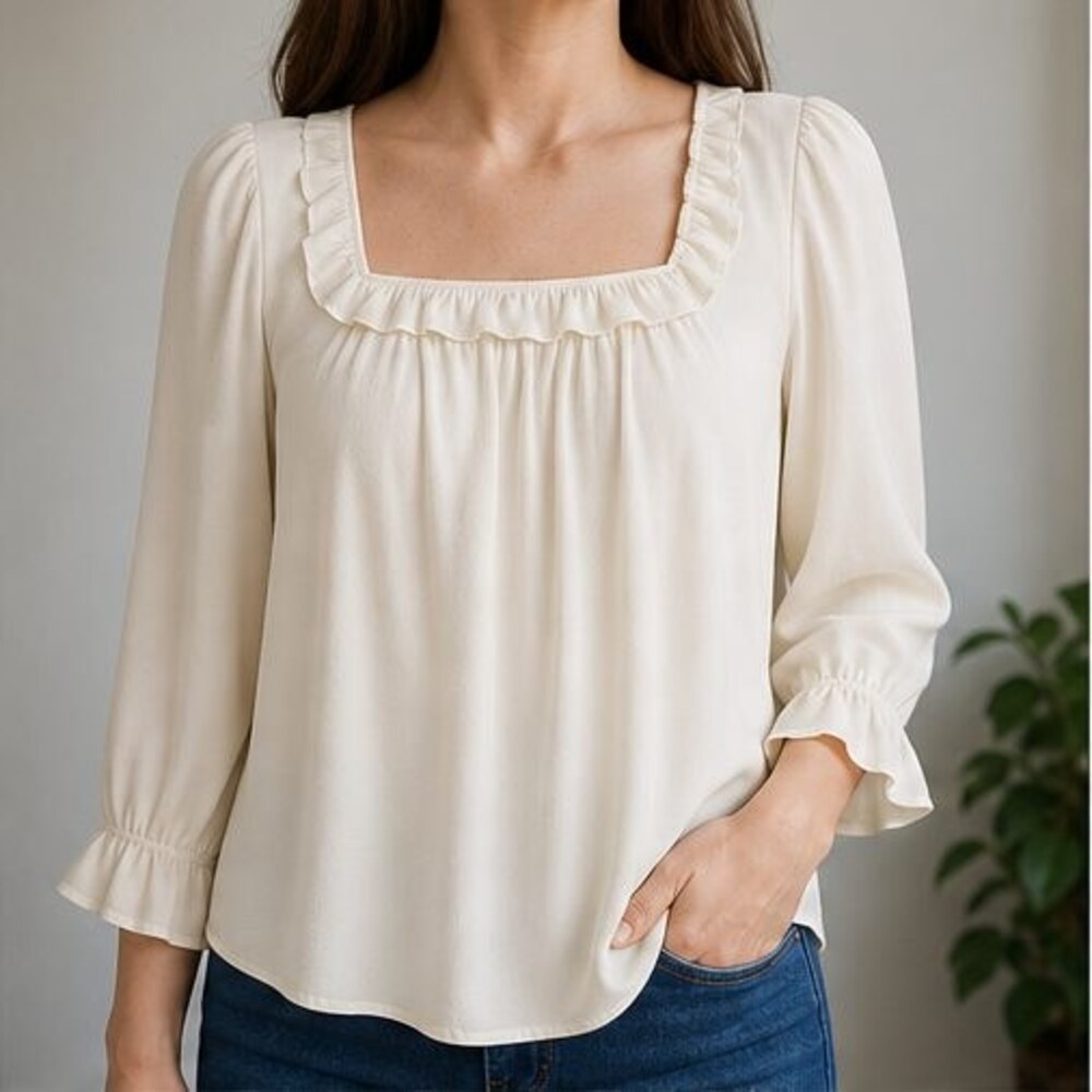 Cream Ruffle Blouse - Picture 2 of 6